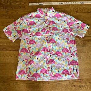The Nutter Made‎ in the USA Flamingo/Pineapple Collared Tee Shirt Medium